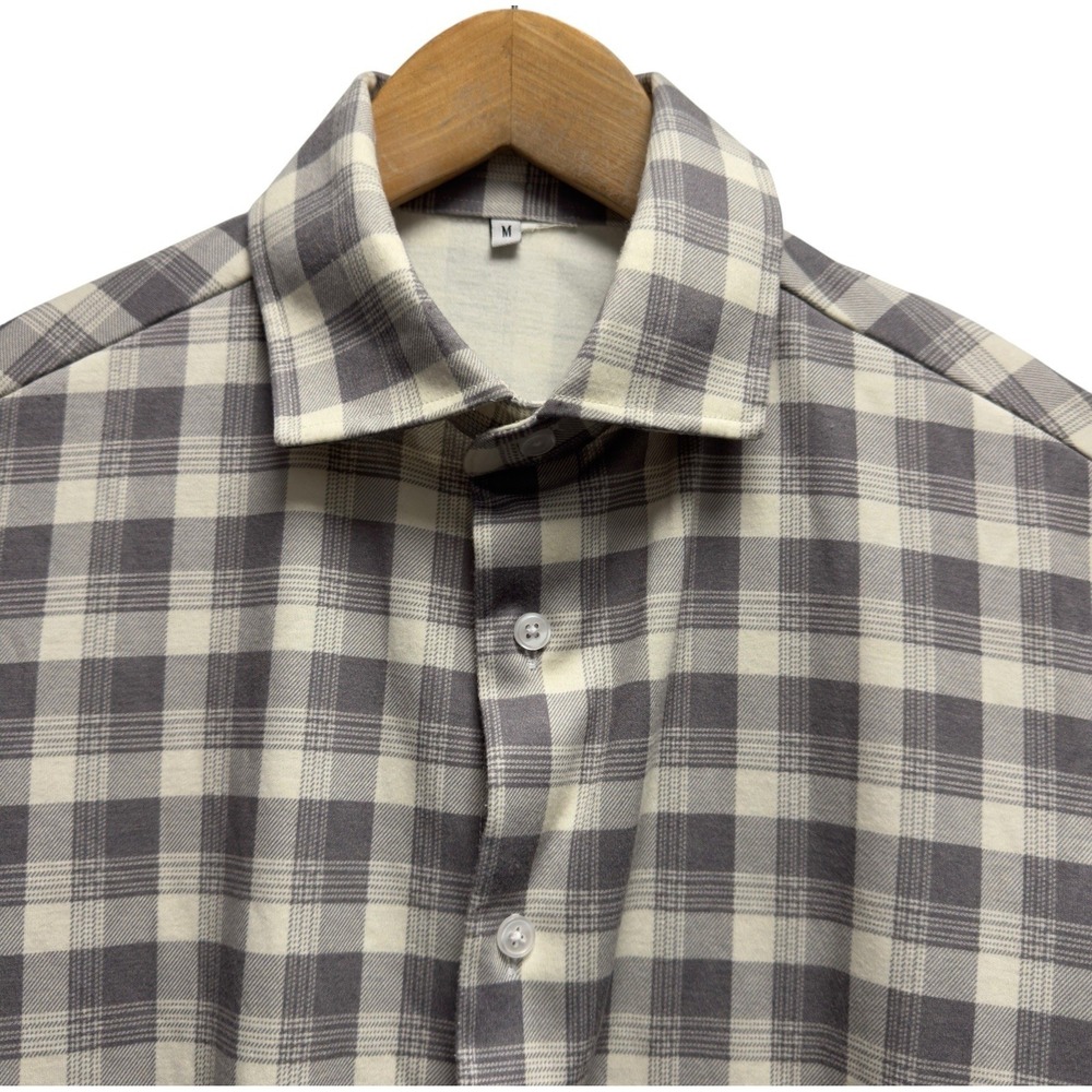 State & Liberty Mens Sz Medium Beige/Gray Performance Flannel Button Front Shirt